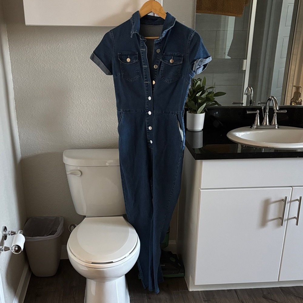 Denim Jumpsuit with Button Front